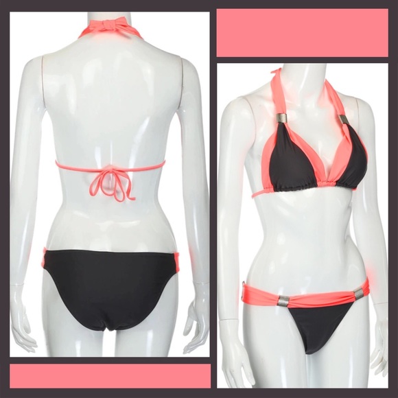 Grey & Coral w/ Silver Accents Low Waist Bikini - Picture 8 of 10